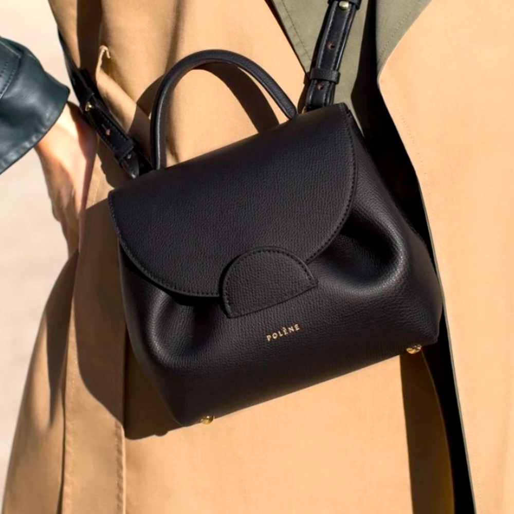 Polene Numero Un Nano Black Leather Crossbody Bag